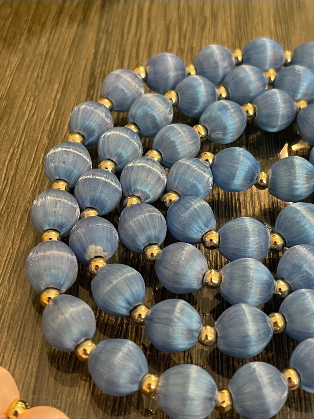 Vintage 3 Necklaces with Spun Silk Satin Beads Gold Tone Spacers 30 In. Approx